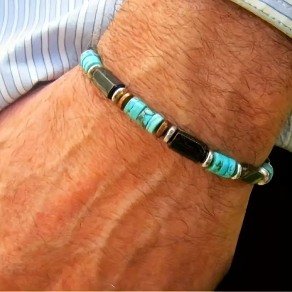 Handmade Beaded Bracelet Mens Bohemian Natural Stone Minimalist Healing Energy